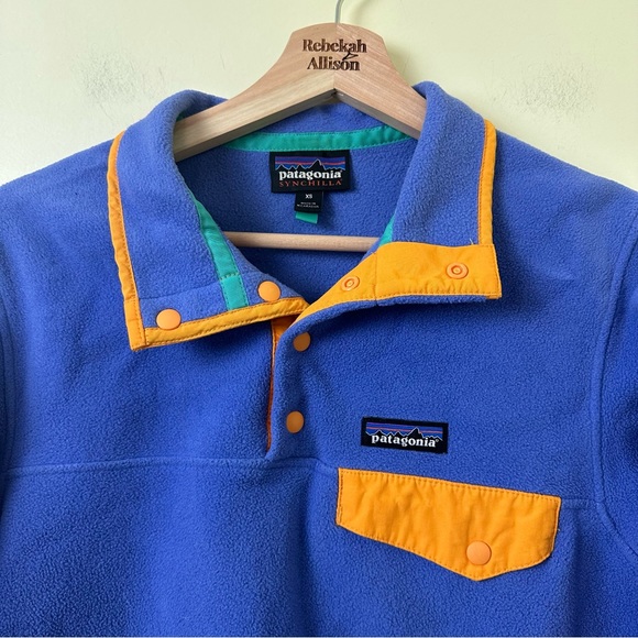 Patagonia Synchilla T-Snap Pullover Fleece in Blue & Orange SZ XS - Picture 4 of 9